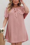 Pink Jacquard Spot Off Shoulder Plus Size Dress