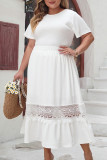White Lace Splicing Plus Size Skirt