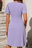 Plain Textured Buttoned High Waist Dress