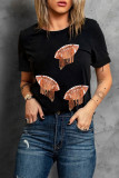 Black Sequin Fringed Rugby Graphic T Shirt