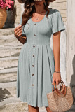 Plain Textured Buttoned High Waist Dress