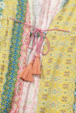 Pink Retro Printed Boho Duster Kimono