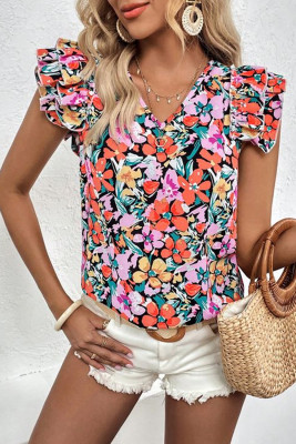 Multicolour Tiered Ruffled Sleeve Floral Blouse