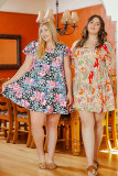 Multicolour Ric-rac Trim Short Sleeve Flared Plus Size Floral Dress