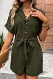 Army Green Turn Down Collar Buttoned Romper