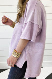 Orchid Petal Mineral Wash Drop Sleeve Patchwork Plus Tee