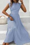 Blue Twisted Pleated Sleeveless Maxi Dress
