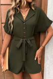 Army Green Turn Down Collar Buttoned Romper