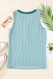 Mint Green Buttoned Contrast V Neck Textured Tank Top