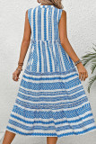 Boho Blue Striped Buttoned Sleeveless Maxi Dress