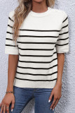White Stripe Striped Half Sleeve Knitted Tee