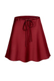Plain Silky Drawstring Waist Skirt