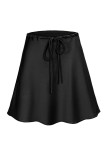 Plain Silky Drawstring Waist Skirt