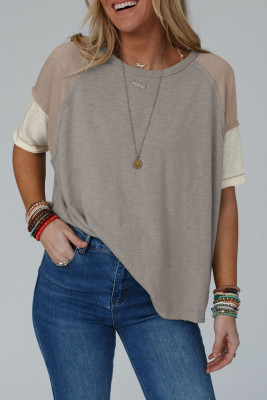 Simply Taupe Exposed Seam Colorblock Loose Tee