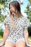 White Butterfly Sleeve Leopard Print Top