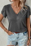 Carbon Grey Fashion Petal Sleeve V Neck T Shirt