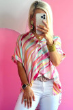 Multicolour Abstract Print High Low Short Sleeve Blouse