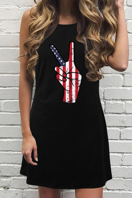 Hand Peace Sign with USA Flag Print Tank Dress