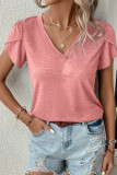 Rose Tan Fashion Petal Sleeve V Neck T Shirt