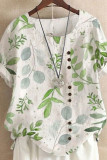 Printed Side Buttoned Short Sleeves Blouse