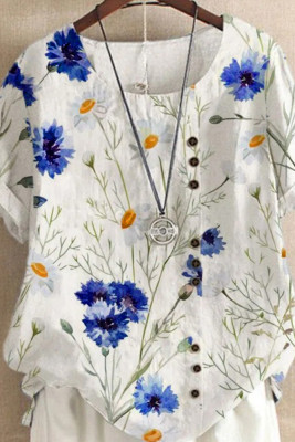 Printed Side Buttoned Short Sleeves Blouse