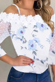 Off Shoulder Lace Splicing Floral Print Blouse