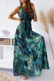 Palm Tree Print V Neck Maxi Dress 
