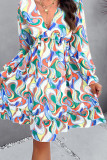 Multicolor Print Plunge V Neck Ruffles Dress