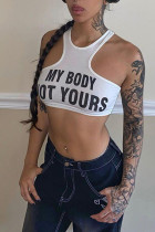 My Body Not Yours Print Crop Tank Top