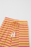 Yellow Stripe Rainbow Tee Tasseled String Wide Leg Pants Set