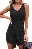 Plain Ruched Front Tie Bodycon Dress