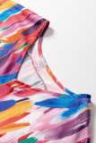 Multicolour Whimsical Feather Print V Neck Blouse