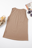Light French Beige Pleated Detail Round Neck Tank Top