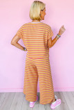 Yellow Stripe Rainbow Tee Tasseled String Wide Leg Pants Set