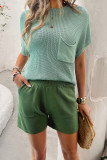 Plain Knitting Pocket Top and Shorts Set 