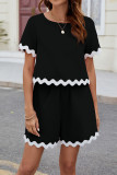 Wavy Hem Plain 2pcs Short Set 