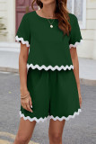 Wavy Hem Plain 2pcs Short Set 