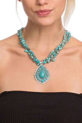 Turquoise Multilayer Stones Necklace MOQ 5pcs