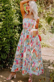 White Fairy Town Printed Smocked Flowy Long Sundress