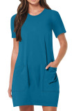 Plain Crew Neck Pockets Dress 