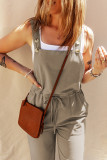 Sage Green Drawstring Buttoned Straps Cropped Overall