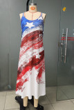 USA Flag Print Maxi Slip Dress