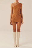Texture Stripe One Shoulder Sleeveless Bodycon Dress