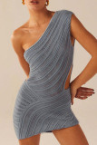 Texture Stripe One Shoulder Sleeveless Bodycon Dress