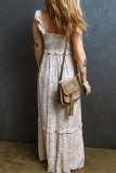 White Lace Frilly Straps Shirred Floral Maxi Dress