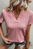 Pink Twisted Textured V Neck Short Sleeve Top