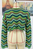 Scallop Hem Knit Stripe Crop Kimono Top