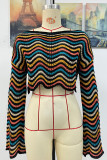 Scallop Hem Knit Stripe Crop Kimono Top