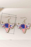 USA Flag Print Western Bull Shape Earrings MOQ 5pcs