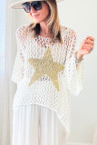 White Star Graphic Crochet Knitted Summer Sweater Top